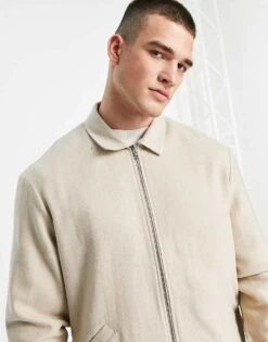Topman Flannel Harrington Jacket In Off White Co-ord For Men -Daily Wardrobe Shop 200510366 3