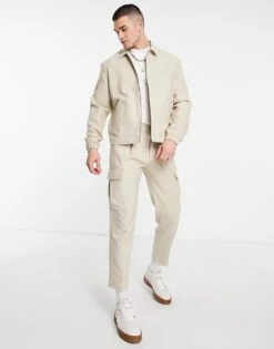 Topman Flannel Harrington Jacket In Off White Co-ord For Men -Daily Wardrobe Shop 200510366 4