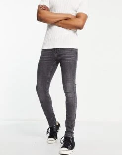 Topman Spray On Jeans In Washed Black For Men -Daily Wardrobe Shop 200573636 3