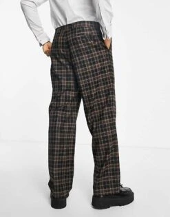 Topman Check Wide Leg Trousers In Brown For Men -Daily Wardrobe Shop 200782000 3