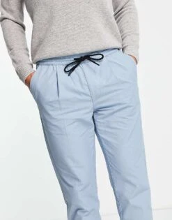 Topman Tapered Trousers With Elasticated Waist In Blue For Men Light Blue -Daily Wardrobe Shop 200988688 2