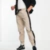Topman Relaxed Side Stripe Trousers With Elasticated Waistband In Stone For Men -Daily Wardrobe Shop 200988980 1 stone