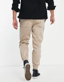 Topman Relaxed Side Stripe Trousers With Elasticated Waistband In Stone For Men -Daily Wardrobe Shop 200988980 3