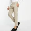 Topman Linen Blend Mix Tapered Trousers In Stone For Men -Daily Wardrobe Shop 201385491 1 stone