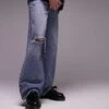 Topman Baggy Ripped Jeans In Mid Wash Blue For Men