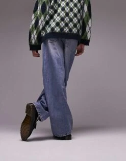 Topman Baggy Ripped Jeans In Mid Wash Blue For Men -Daily Wardrobe Shop 201437621 4