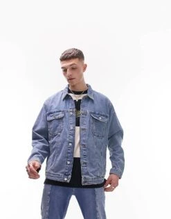 Topman Oversized Denim Jacket In Blue For Men Mid Wash 11 Topman Oversized Denim Jacket In Blue For Men Mid Wash -Daily Wardrobe Shop 201741377 1 midwash 1