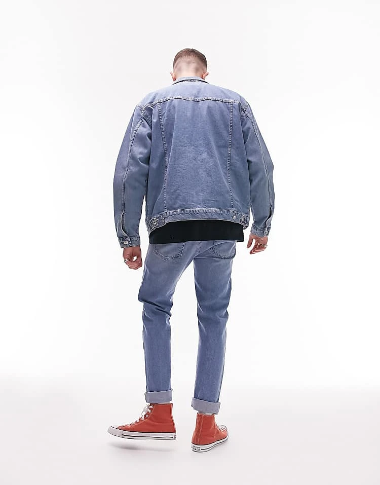 Topman Oversized Denim Jacket In Blue For Men Mid Wash 6 Topman Oversized Denim Jacket In Blue For Men Mid Wash - Image 4