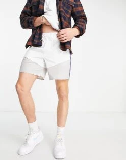 Topman Panelled Sports Shorts In White And Purple For Men