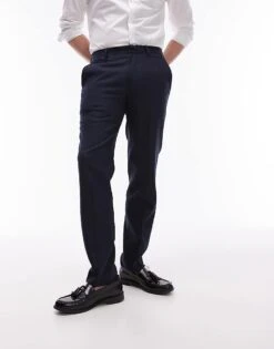 Topman Stretch Slim Textured Suit Trousers In Navy For Men -Daily Wardrobe Shop 202299988 1 navy 1