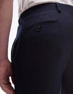 Topman Stretch Slim Textured Suit Trousers In Navy For Men -Daily Wardrobe Shop 202299988 4
