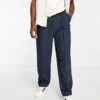 Topman Wide Leg Pronounced Twill Trousers In Navy For Men -Daily Wardrobe Shop 202816972 1 navy