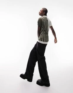 Topman Knitted Polo With Stripe In Sage For Men -Daily Wardrobe Shop 202905297 4