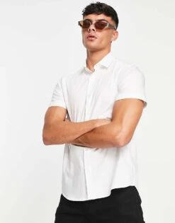 Topman Short Sleeve Smart Shirt With Stretch In White For Men -Daily Wardrobe Shop 203057339 1 white 1