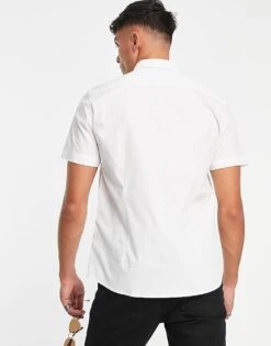 Topman Short Sleeve Smart Shirt With Stretch In White For Men -Daily Wardrobe Shop 203057339 2