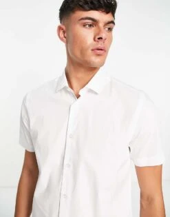 Topman Short Sleeve Smart Shirt With Stretch In White For Men -Daily Wardrobe Shop 203057339 3