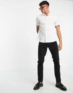 Topman Short Sleeve Smart Shirt With Stretch In White For Men -Daily Wardrobe Shop 203057339 4