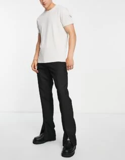 Topman Straight Stacker Trousers In Black For Men