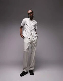 Topman Sage Green Stripe Oxford Revere Shirt For Men -Daily Wardrobe Shop 203378122 4