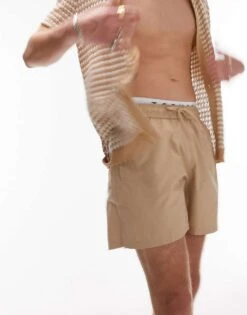 Topman Swim Shorts In Stone For Men -Daily Wardrobe Shop 203767891 1 stone 1