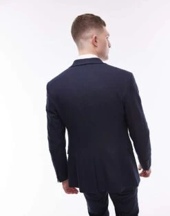 Topman Skinny Textured Suit Jacket In Navy For Men -Daily Wardrobe Shop 203868688 3