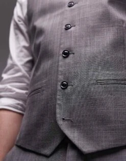 Topman Textured Suit Waistcoat In Grey For Men -Daily Wardrobe Shop 203868716 3