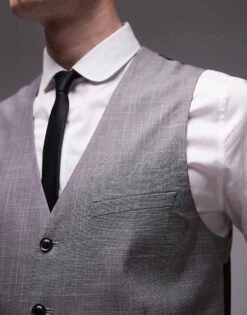 Topman Textured Suit Waistcoat In Grey For Men -Daily Wardrobe Shop 203868716 4
