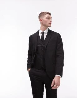 Topman Skinny Textured Suit Jacket In Black For Men -Daily Wardrobe Shop 203868727 1 black 1