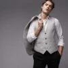 Topman Slim Linen Blend Waistcoat In Stone For Men