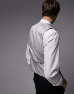 Topman Slim Linen Blend Waistcoat In Stone For Men -Daily Wardrobe Shop 203987529 3