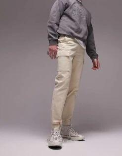 Topman Skinny Two Pocket Cargo Trousers In Stone For Men -Daily Wardrobe Shop 204229438 3