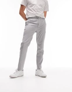 Topman Skinny Smart Trousers With Elasticated Waistband In Light Grey For Men -Daily Wardrobe Shop 204263742 1 lightgrey 1