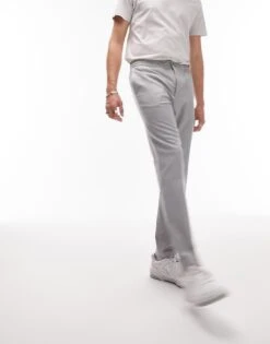 Topman Skinny Smart Trousers With Elasticated Waistband In Light Grey For Men -Daily Wardrobe Shop 204263742 4