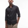 Topman Long Sleeve Formal Slim Fit Sateen Shirt In Black For Men -Daily Wardrobe Shop 204354469 1 black