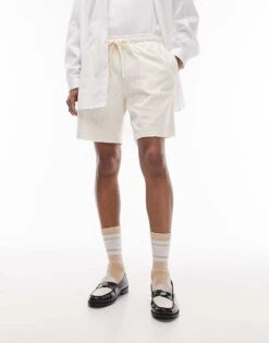 Topman Patterned Towelling Short In Ecru For Men -Daily Wardrobe Shop 204538099 1 ecru 1