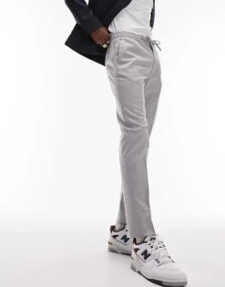 Topman Skinny Smart Trousers With Elastic Waistband In Light Grey For Men -Daily Wardrobe Shop 204584503 4