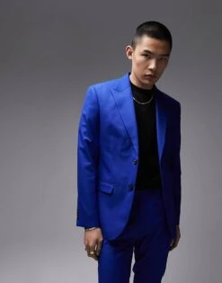 Topman Premium Slim Suit Jacket In Blue For Men