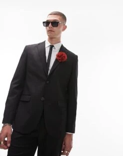 Topman Premium Wool Stretch Slim Jacket In Black For Men