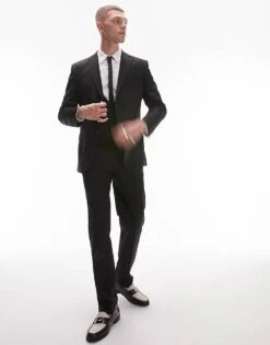 Topman Premium Wool Stretch Slim Jacket In Black For Men -Daily Wardrobe Shop 204661291 4