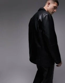 Topman Faux Leather Blazer In Black For Men -Daily Wardrobe Shop 204741647 3