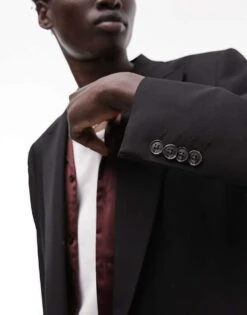 Topman Slim Warm Handle Wrap Suit Jacket In Black For Men -Daily Wardrobe Shop 204818752 4