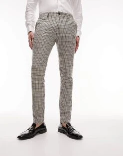 Topman Beige Check Suit Trousers For Men -Daily Wardrobe Shop 204847176 3