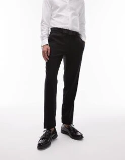 Topman Skinny Textured Trousers In Black For Men