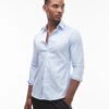 Topman Long Sleeve Stretch Shirt In Blue For Men -Daily Wardrobe Shop 205017218 1 blue