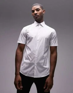 Topman Short Sleeve Formal Slim Stretch Fit Shirt In White For Men -Daily Wardrobe Shop 205017219 3