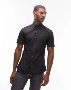 Topman Short Sleeve Formal Slim Fit Shirt In Black For Men 11 Topman Short Sleeve Formal Slim Fit Shirt In Black For Men -Daily Wardrobe Shop 205017240 1 black 1