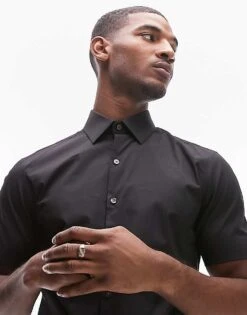 Topman Short Sleeve Formal Slim Fit Shirt In Black For Men 10 Topman Short Sleeve Formal Slim Fit Shirt In Black For Men -Daily Wardrobe Shop 205017240 4