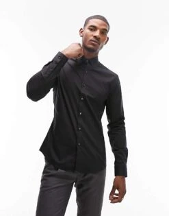 Topman Long Sleeve Formal Stretch Shirt In Black For Men -Daily Wardrobe Shop 205017272 1 black 1