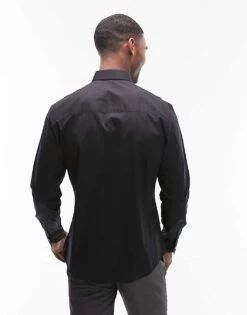 Topman Long Sleeve Formal Stretch Shirt In Black For Men -Daily Wardrobe Shop 205017272 3