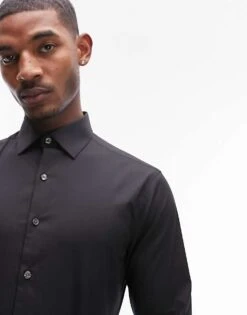 Topman Long Sleeve Formal Stretch Shirt In Black For Men -Daily Wardrobe Shop 205017272 4